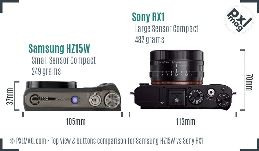 Samsung HZ15W vs Sony RX1 top view buttons comparison