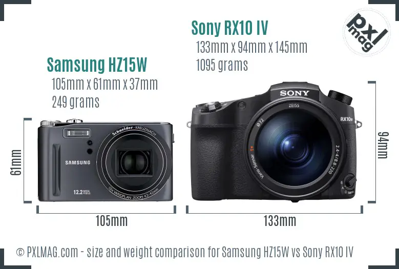 Samsung HZ15W vs Sony RX10 IV size comparison