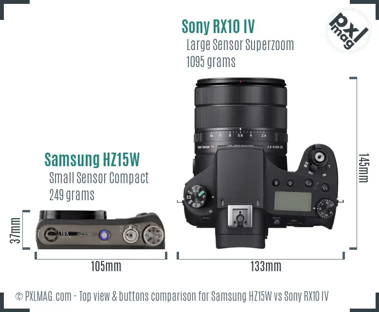 Samsung HZ15W vs Sony RX10 IV top view buttons comparison