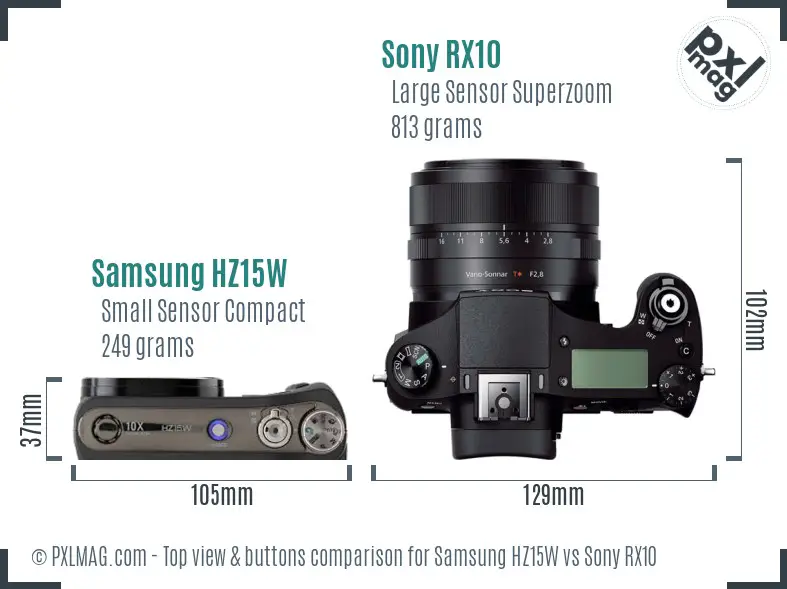 Samsung HZ15W vs Sony RX10 top view buttons comparison