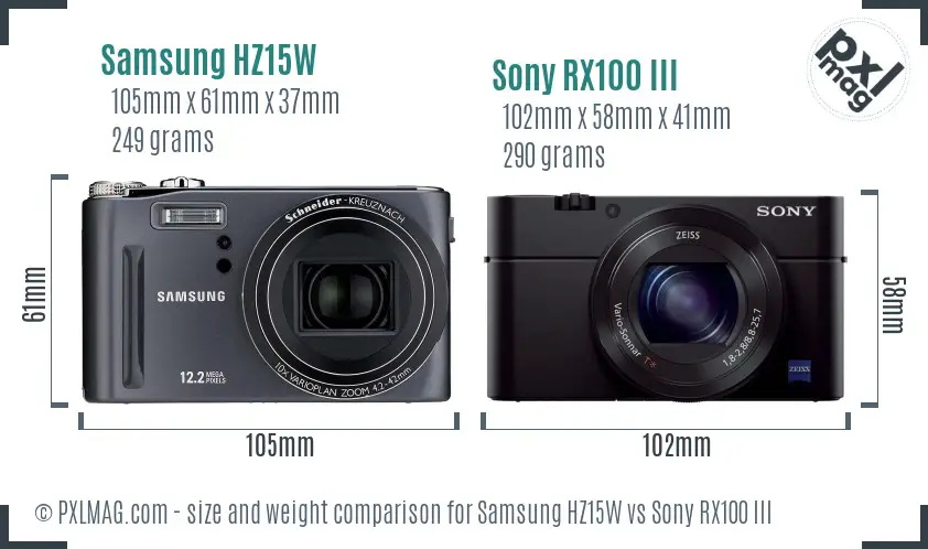 Samsung HZ15W vs Sony RX100 III size comparison