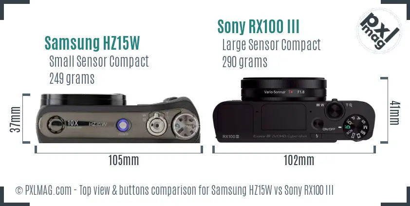 Samsung HZ15W vs Sony RX100 III top view buttons comparison