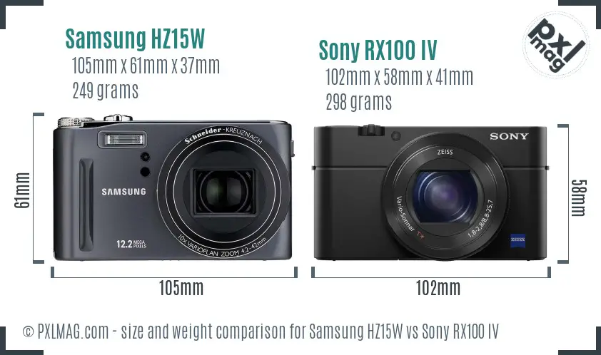 Samsung HZ15W vs Sony RX100 IV size comparison