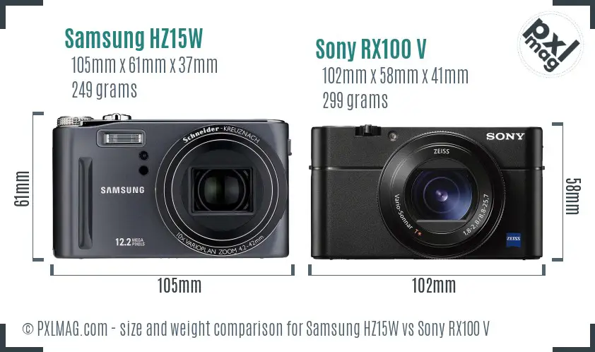 Samsung HZ15W vs Sony RX100 V size comparison