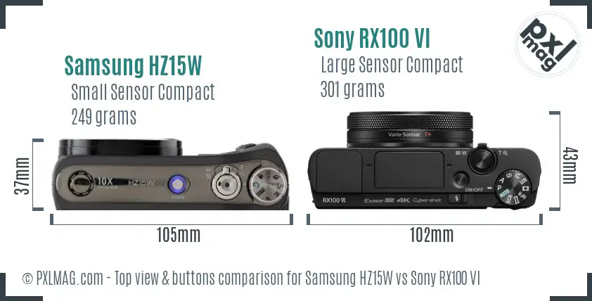 Samsung HZ15W vs Sony RX100 VI top view buttons comparison