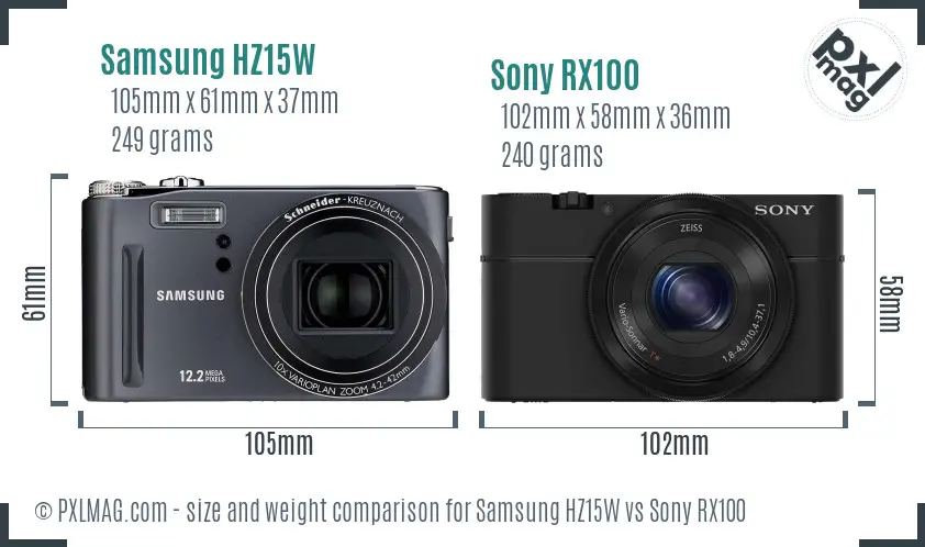 Samsung HZ15W vs Sony RX100 size comparison