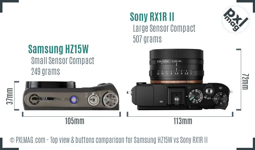 Samsung HZ15W vs Sony RX1R II top view buttons comparison
