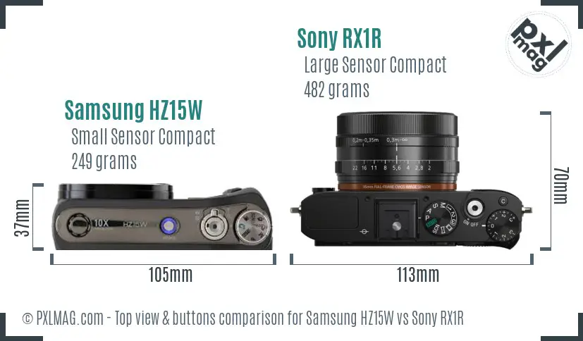 Samsung HZ15W vs Sony RX1R top view buttons comparison
