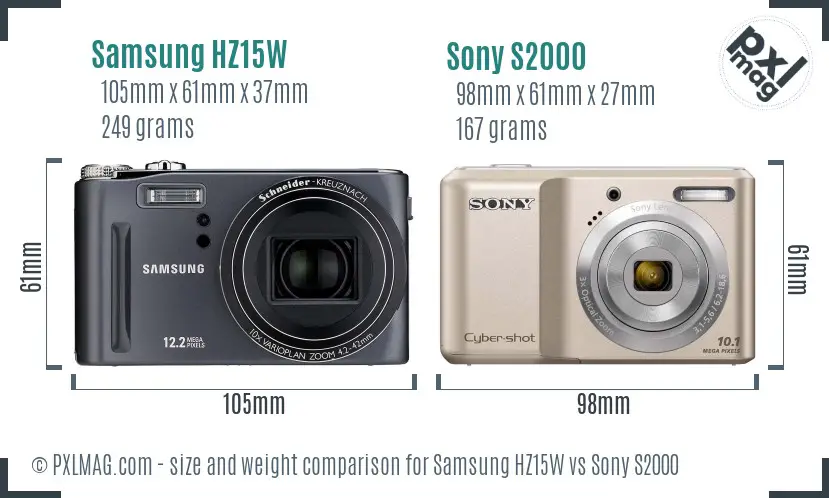 Samsung HZ15W vs Sony S2000 size comparison