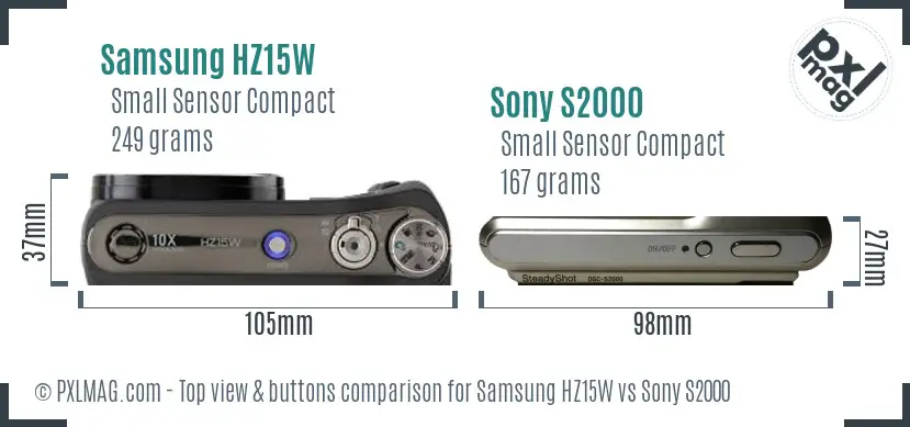 Samsung HZ15W vs Sony S2000 top view buttons comparison