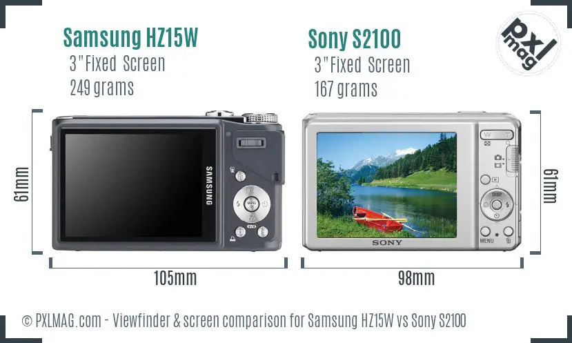 Samsung HZ15W vs Sony S2100 Screen and Viewfinder comparison
