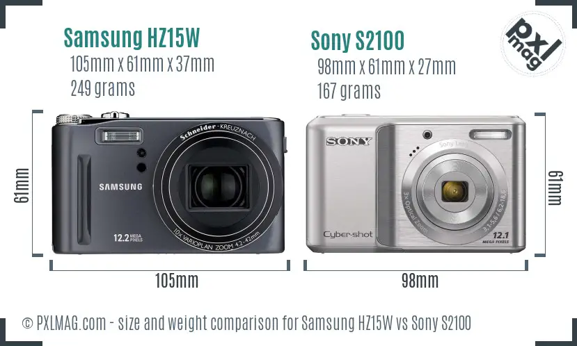 Samsung HZ15W vs Sony S2100 size comparison