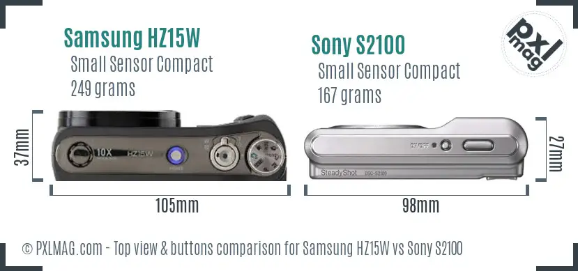Samsung HZ15W vs Sony S2100 top view buttons comparison