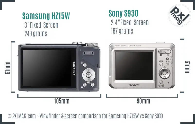 Samsung HZ15W vs Sony S930 Screen and Viewfinder comparison
