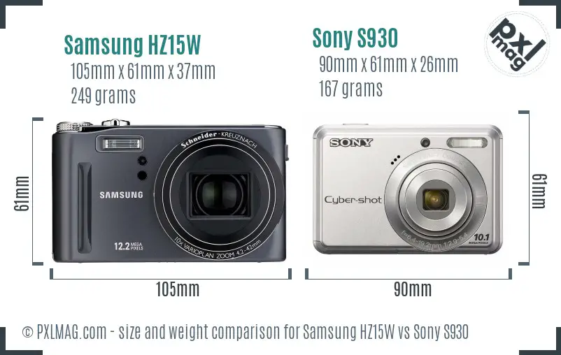 Samsung HZ15W vs Sony S930 size comparison
