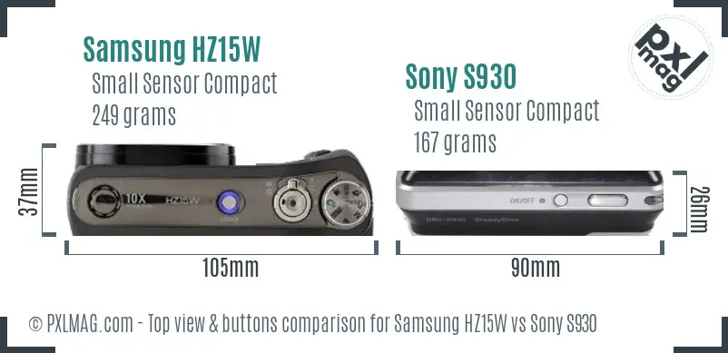 Samsung HZ15W vs Sony S930 top view buttons comparison