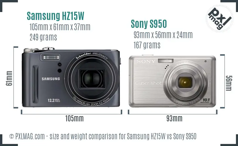 Samsung HZ15W vs Sony S950 size comparison