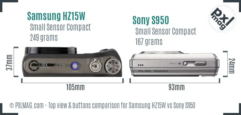 Samsung HZ15W vs Sony S950 top view buttons comparison
