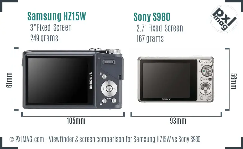 Samsung HZ15W vs Sony S980 Screen and Viewfinder comparison