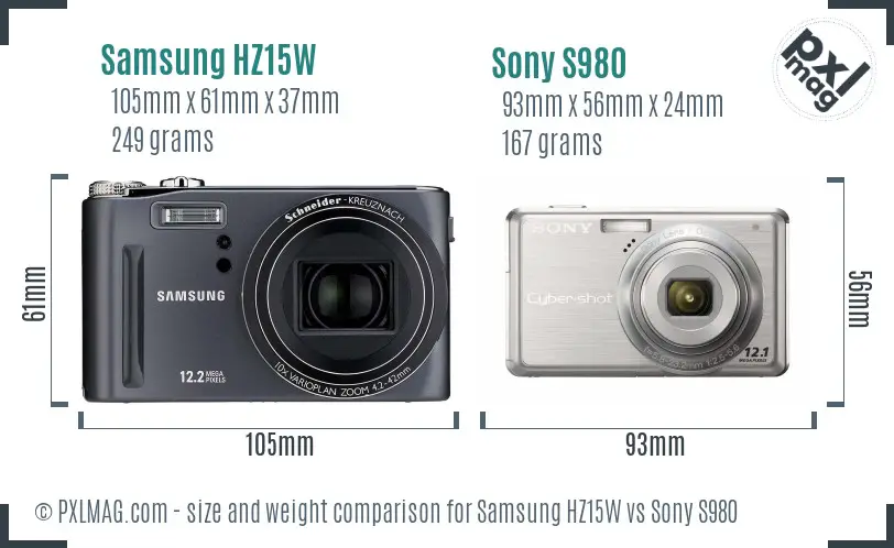 Samsung HZ15W vs Sony S980 size comparison