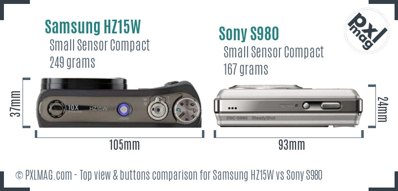 Samsung HZ15W vs Sony S980 top view buttons comparison