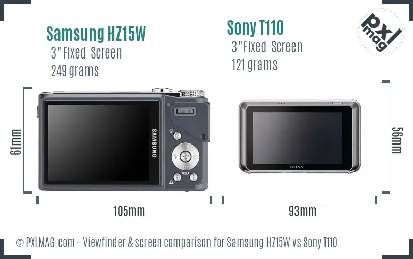 Samsung HZ15W vs Sony T110 Screen and Viewfinder comparison