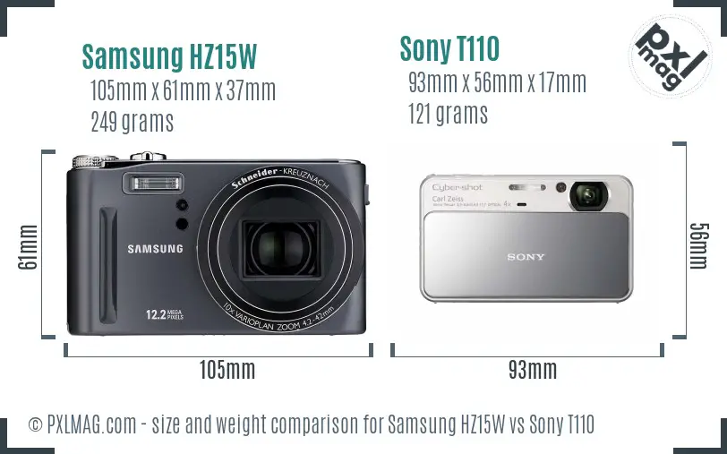 Samsung HZ15W vs Sony T110 size comparison