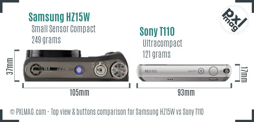 Samsung HZ15W vs Sony T110 top view buttons comparison