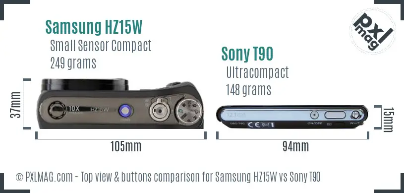 Samsung HZ15W vs Sony T90 top view buttons comparison
