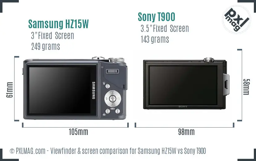 Samsung HZ15W vs Sony T900 Screen and Viewfinder comparison