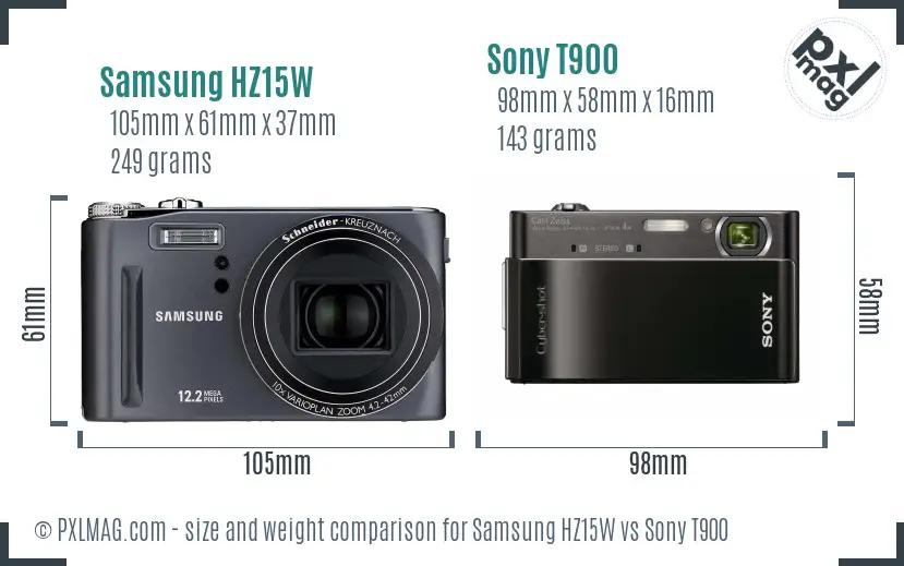 Samsung HZ15W vs Sony T900 size comparison