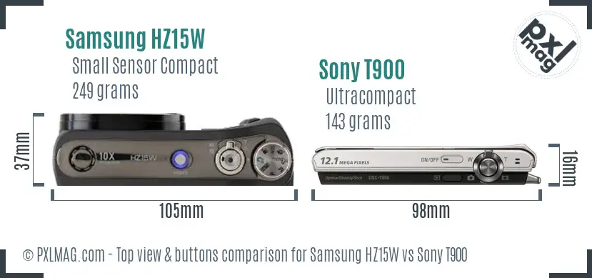 Samsung HZ15W vs Sony T900 top view buttons comparison