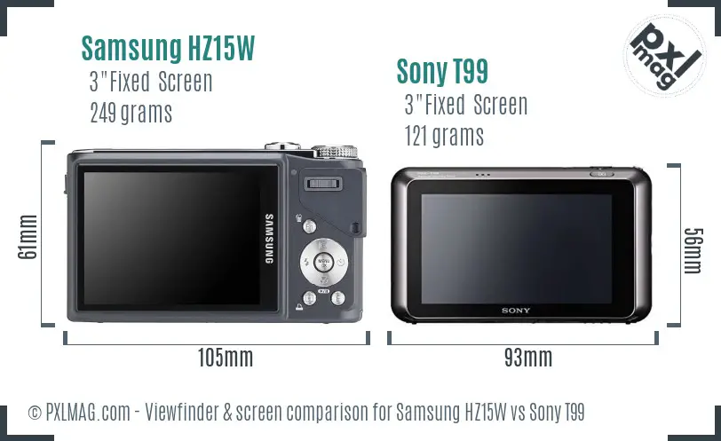 Samsung HZ15W vs Sony T99 Screen and Viewfinder comparison