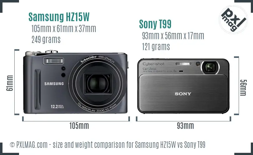 Samsung HZ15W vs Sony T99 size comparison