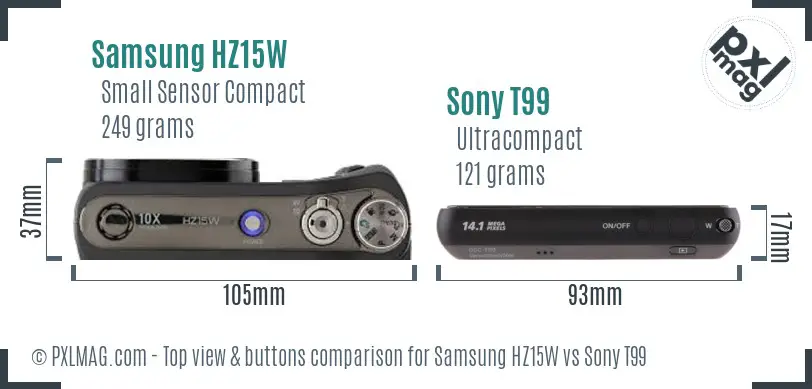 Samsung HZ15W vs Sony T99 top view buttons comparison