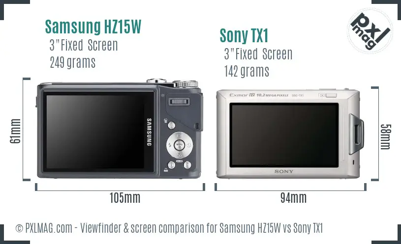 Samsung HZ15W vs Sony TX1 Screen and Viewfinder comparison