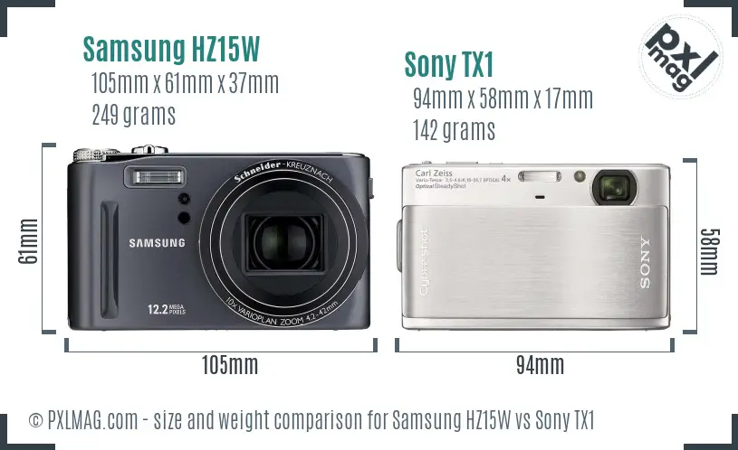 Samsung HZ15W vs Sony TX1 size comparison