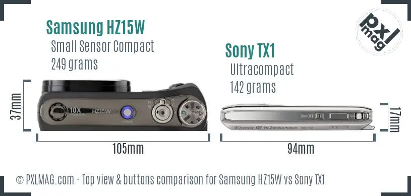 Samsung HZ15W vs Sony TX1 top view buttons comparison