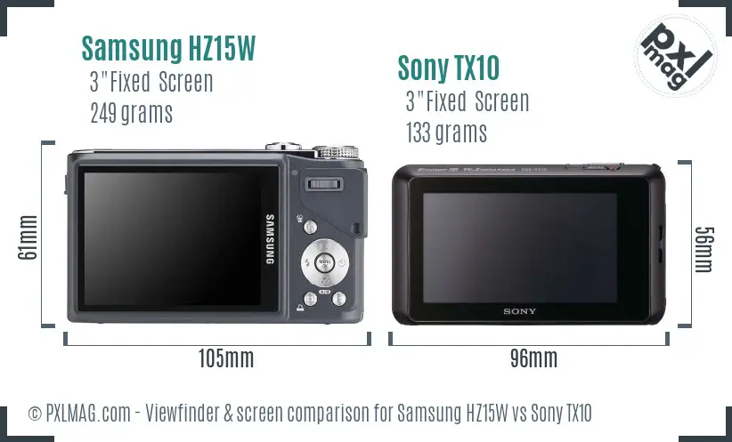 Samsung HZ15W vs Sony TX10 Screen and Viewfinder comparison