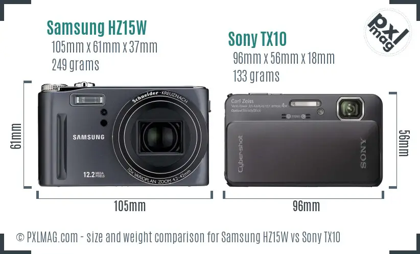 Samsung HZ15W vs Sony TX10 size comparison