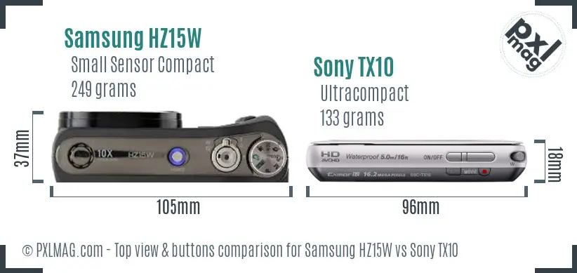 Samsung HZ15W vs Sony TX10 top view buttons comparison