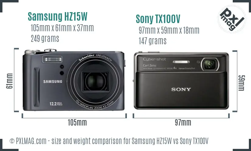 Samsung HZ15W vs Sony TX100V size comparison