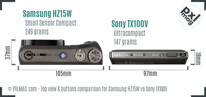 Samsung HZ15W vs Sony TX100V top view buttons comparison