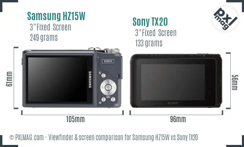 Samsung HZ15W vs Sony TX20 Screen and Viewfinder comparison