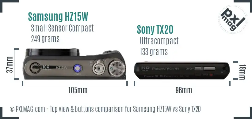 Samsung HZ15W vs Sony TX20 top view buttons comparison