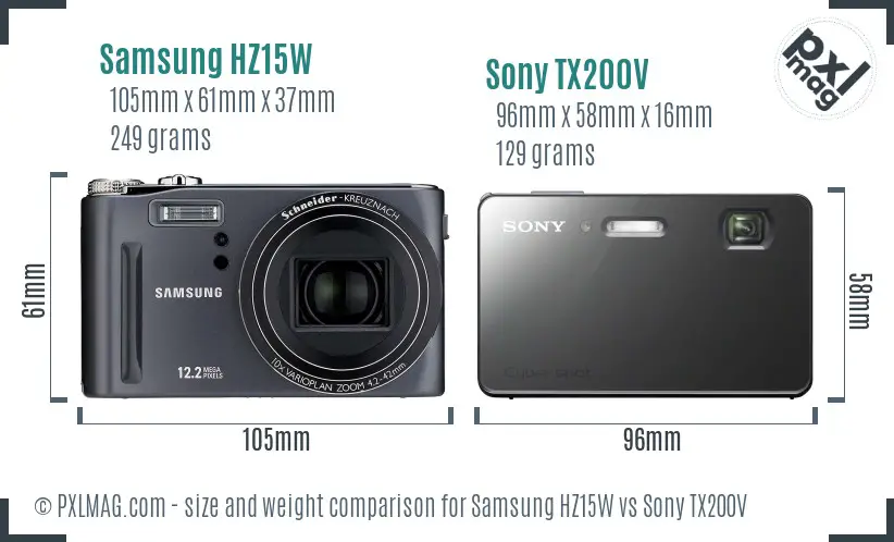 Samsung HZ15W vs Sony TX200V size comparison