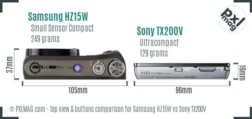 Samsung HZ15W vs Sony TX200V top view buttons comparison