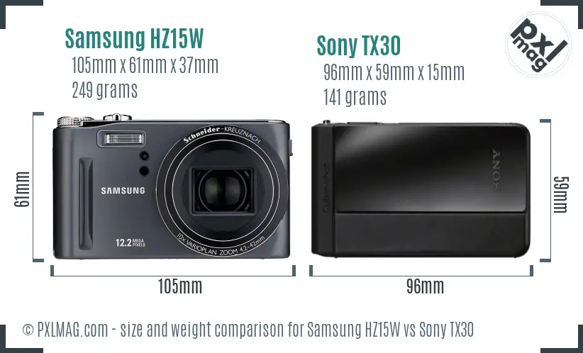 Samsung HZ15W vs Sony TX30 size comparison