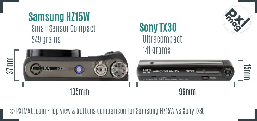 Samsung HZ15W vs Sony TX30 top view buttons comparison