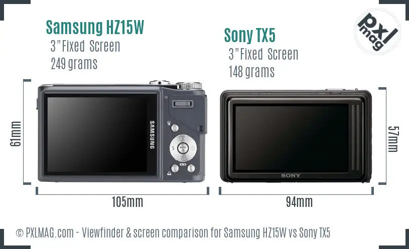 Samsung HZ15W vs Sony TX5 Screen and Viewfinder comparison